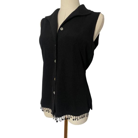 Vintage Women's Black Fringe Boho Knit Tank MEDIUM - Picture 3 of 6